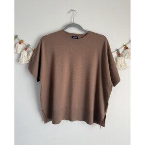 Evereve Splendid Brown Boxy Knit Crewneck Sweater Top Oversize Neutral Preppy XS